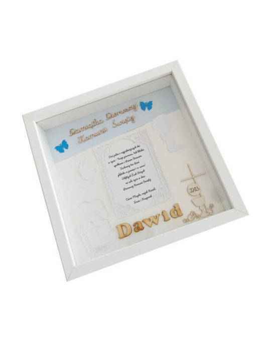 metryczka 25x25 na komunię chłopca dawid bok lewy