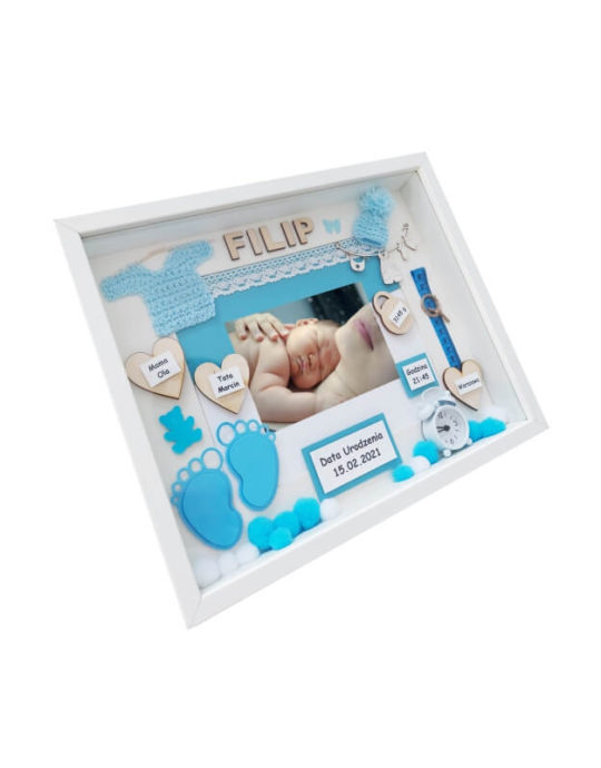 metryczka 30x37 z okazji narodzin chłopca filip ze zdjęciem bok lewy