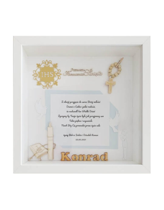 metryczka 27x27 bez zdjęcia na komunię chłopca konrad
