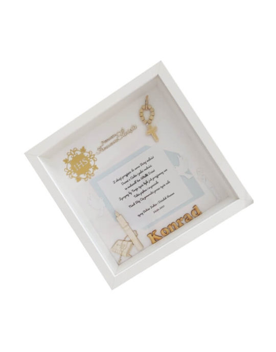 metryczka 27x27 bez zdjęcia na komunię chłopca konrad bok lewy