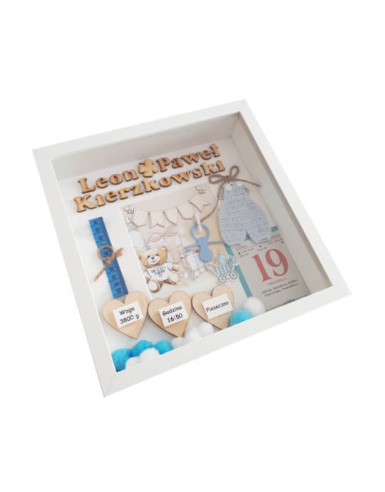 matryczka 27x27 na narodziny chłopca leon paweł ze zdjęciem bok lewy