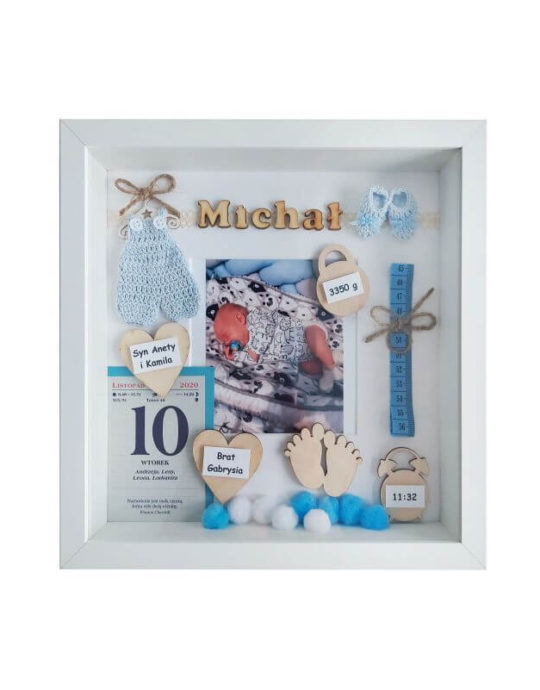 metryczka urodzenia 27x27 dla chłopca michał