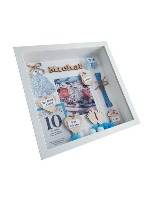 metryczka urodzenia 27x27 dla chłopca michał bok prawy
