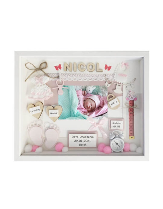 metryczka 30x37 dla dziewczynki na narodziny ze zdjęciem