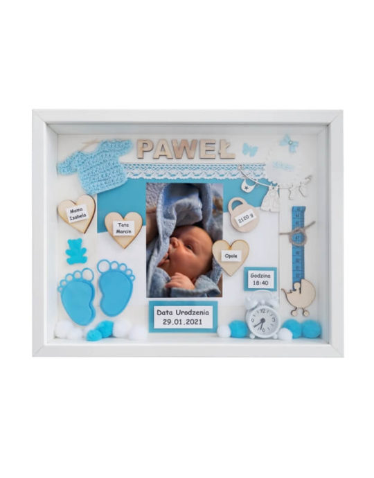metryczka 30x37 na narodziny chłopca Paweł ze zdjęciem