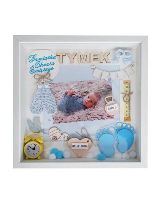 metryczka na chrzest tymek ze zdjęciem 30x30