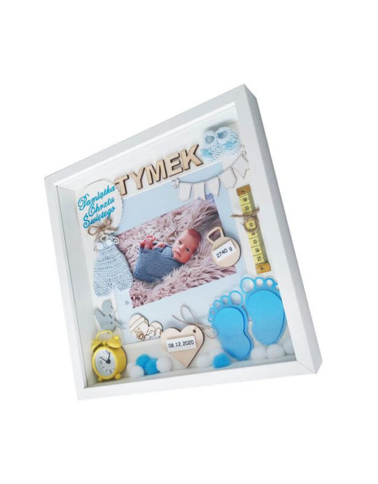 metryczka na chrzest tymek ze zdjęciem 30x30 bok lewy