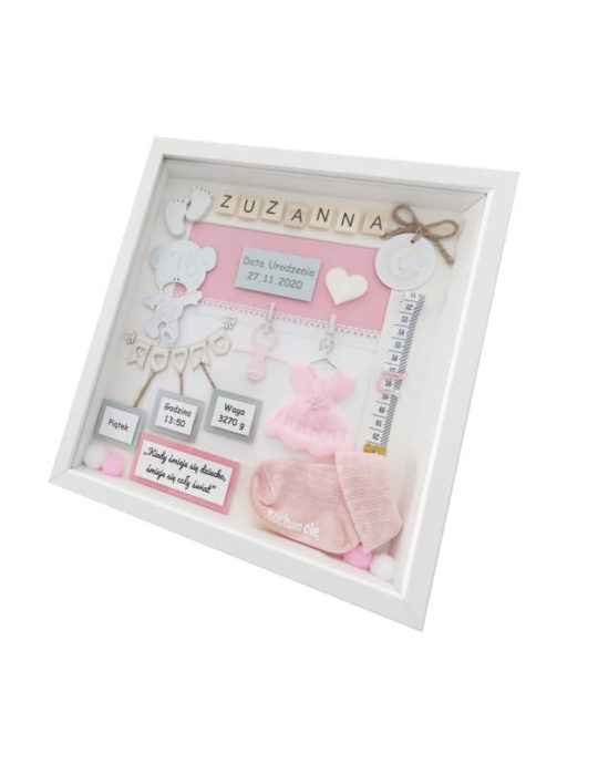 metryczka 30x30 bez zdjęcia dla dziewczynki zuzanna bok lewy