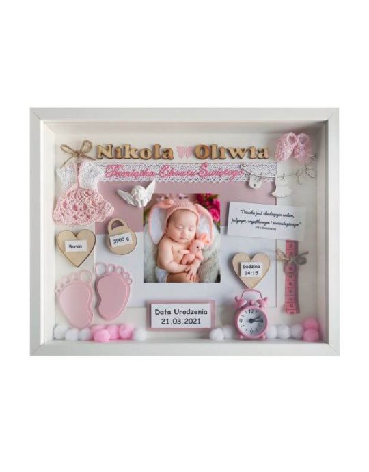 metryczka na chrzest dla dziewczynki 30x37 nikola,oliwia