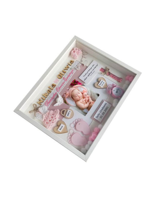 metryczka na chrzest dla dziewczynki 30x37 nikola,oliwia bok lewy