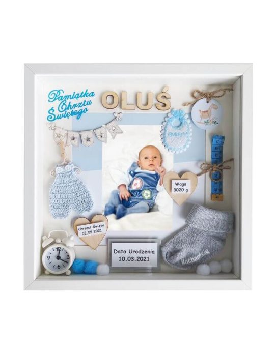 metryczka na chrzest święty dla chłopca 30x30 oluś