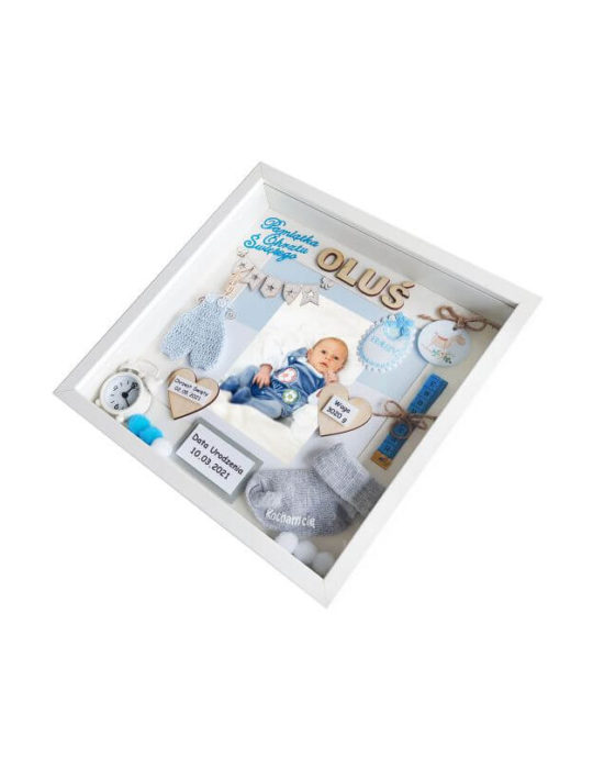 metryczka na chrzest święty dla chłopca 30x30 oluś bok prawy