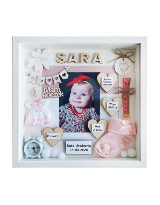 metryczka na roczek dziewczynki ze zdjeciem sara