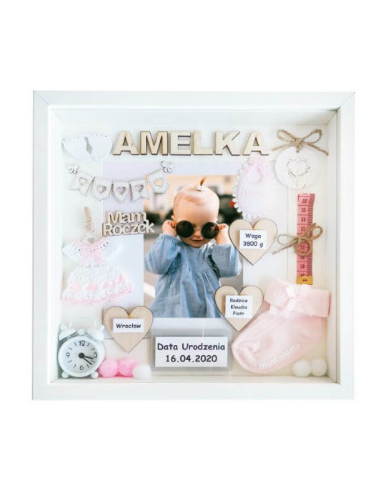 metryczka na roczek dziewczynki ze zdjeciem 30x30 amelka