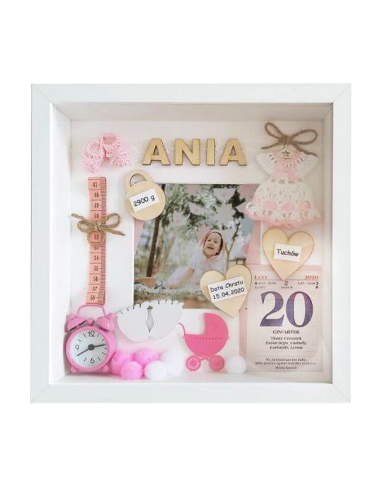 metryczka na chrzest dziewczynki ania 27x27