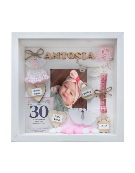 metryczka na roczek dziewczynki 27x27 antosia