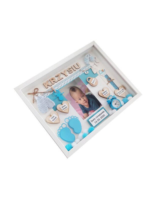 metryczka na roczek ch艂opca 30x37 krzy艣 bok lewy