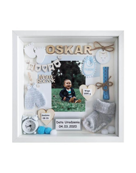 oskar metryczka na roczek chłopca 30x30