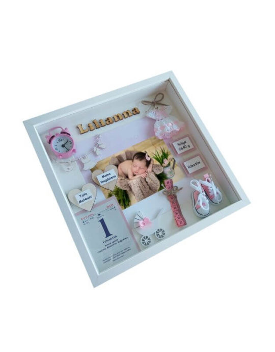 metryczka dla dziewczynki na narodziny 30x30cm ze zdjeciem lilianna bok lewy