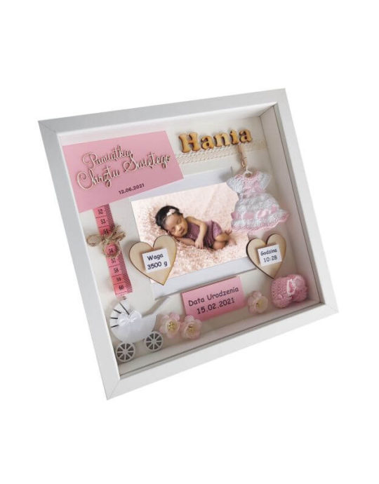 metryczka dla dziewczynki na chrzest ze zdjeciem 25x25 hania bok lewy