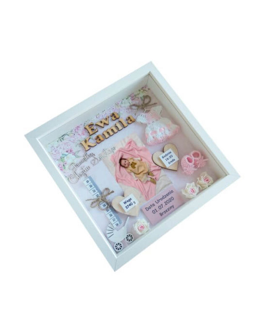 metryczka 3d na chrzest dziewczynki ze zdjeciem ewa kamila bok prawy