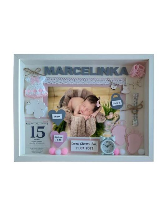 metryczka na chrzest dziewczynki z duzym zdjeciem marcelinka