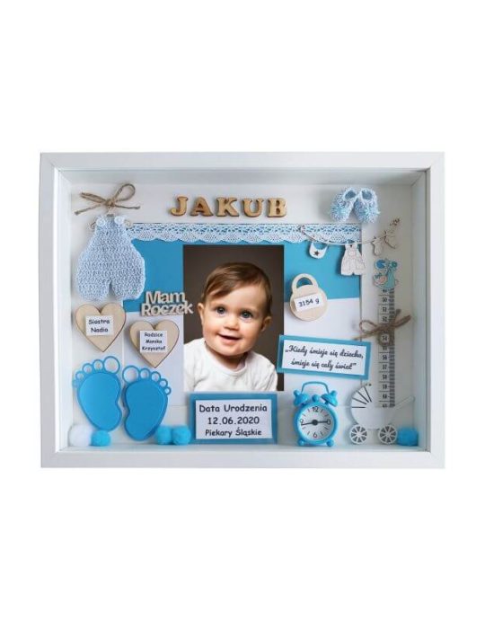 metryczka prezent na roczek dla chlopca ze zdjeciem jakub