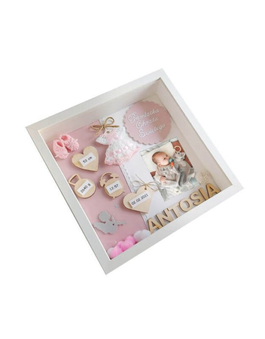 metryczka na chrzest dla dziewczynki 27x27 ze zdjeciem antosia bok prawy