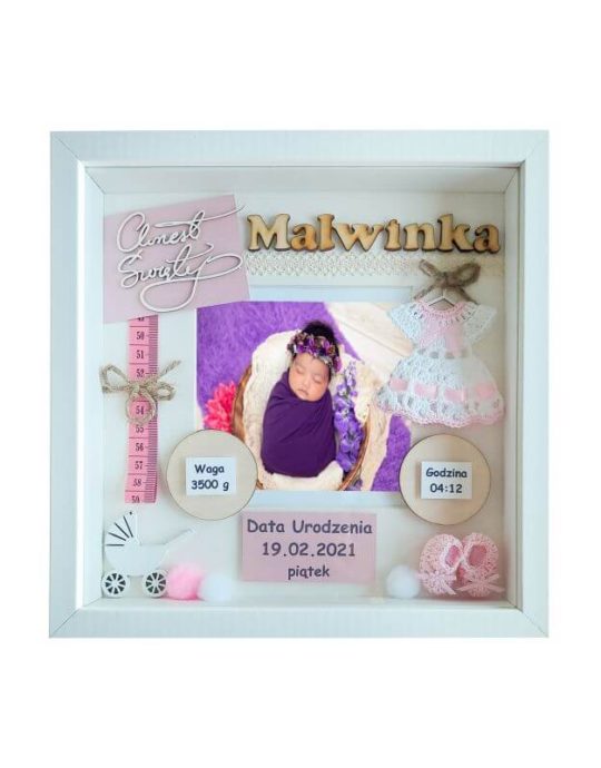 metryczka na chrzest ze zdjeciem dziewczynki malwinka