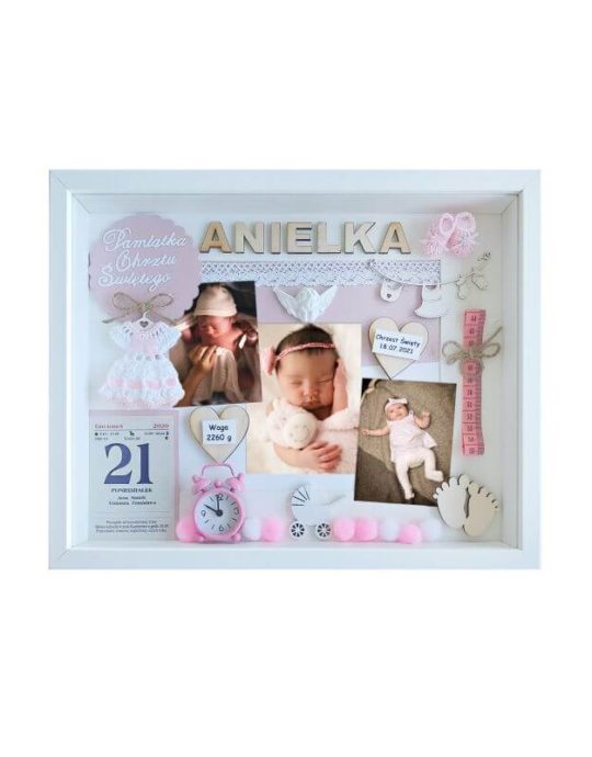 metryczka dla dziewczynki na chrzest z 3 zdjeciami anielka