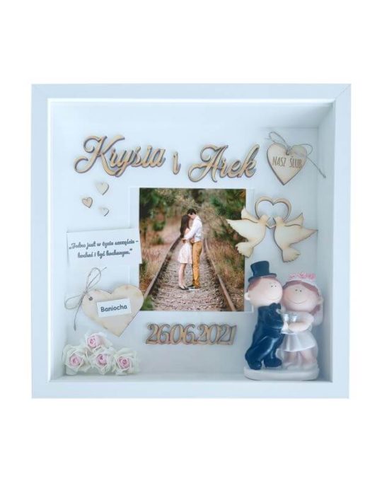 pamiątka na ślub krysia i arek w formie metryczki 3d
