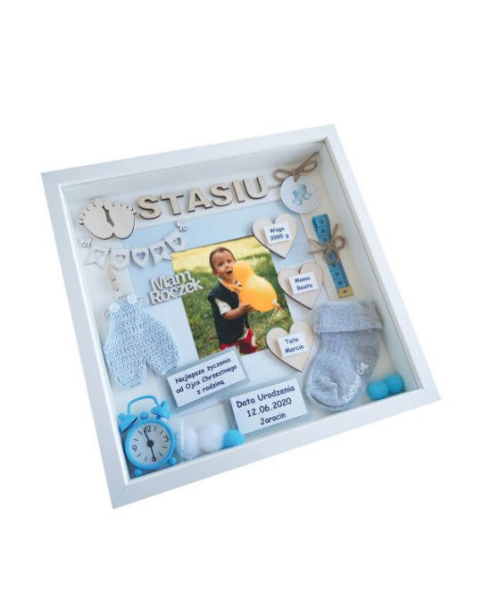 prezent metryczka na roczek chlopca stasiu bok prawy
