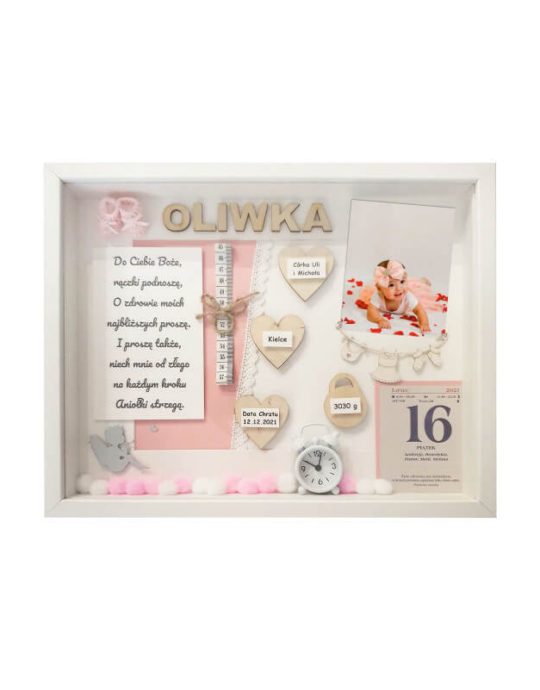 metryczka na chrzest dziewczynki z modlitwa oliwka