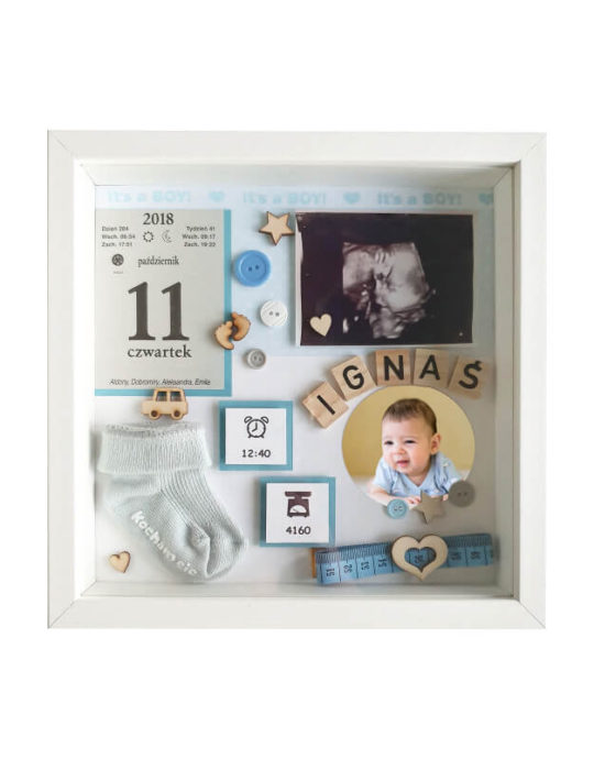 metryczka dla chlopca ze zdjeciem usg na narodziny ignas