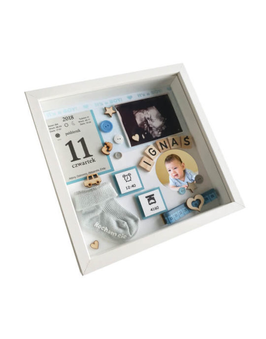 metryczka dla chlopca ze zdjeciem usg na narodziny ignas bok lewy