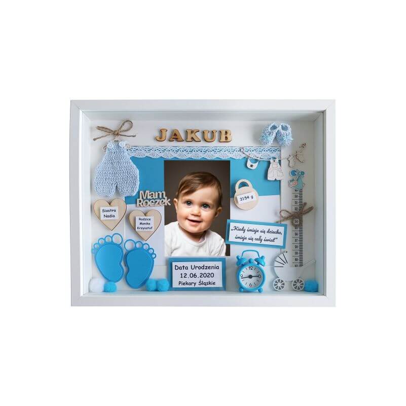Metryczka na roczek chłopca ze zdjęciem 30x37 Jakub